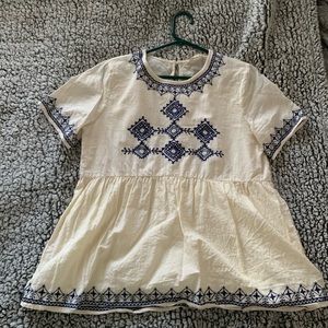 White and Blue Embroidered Blouse - Never worn